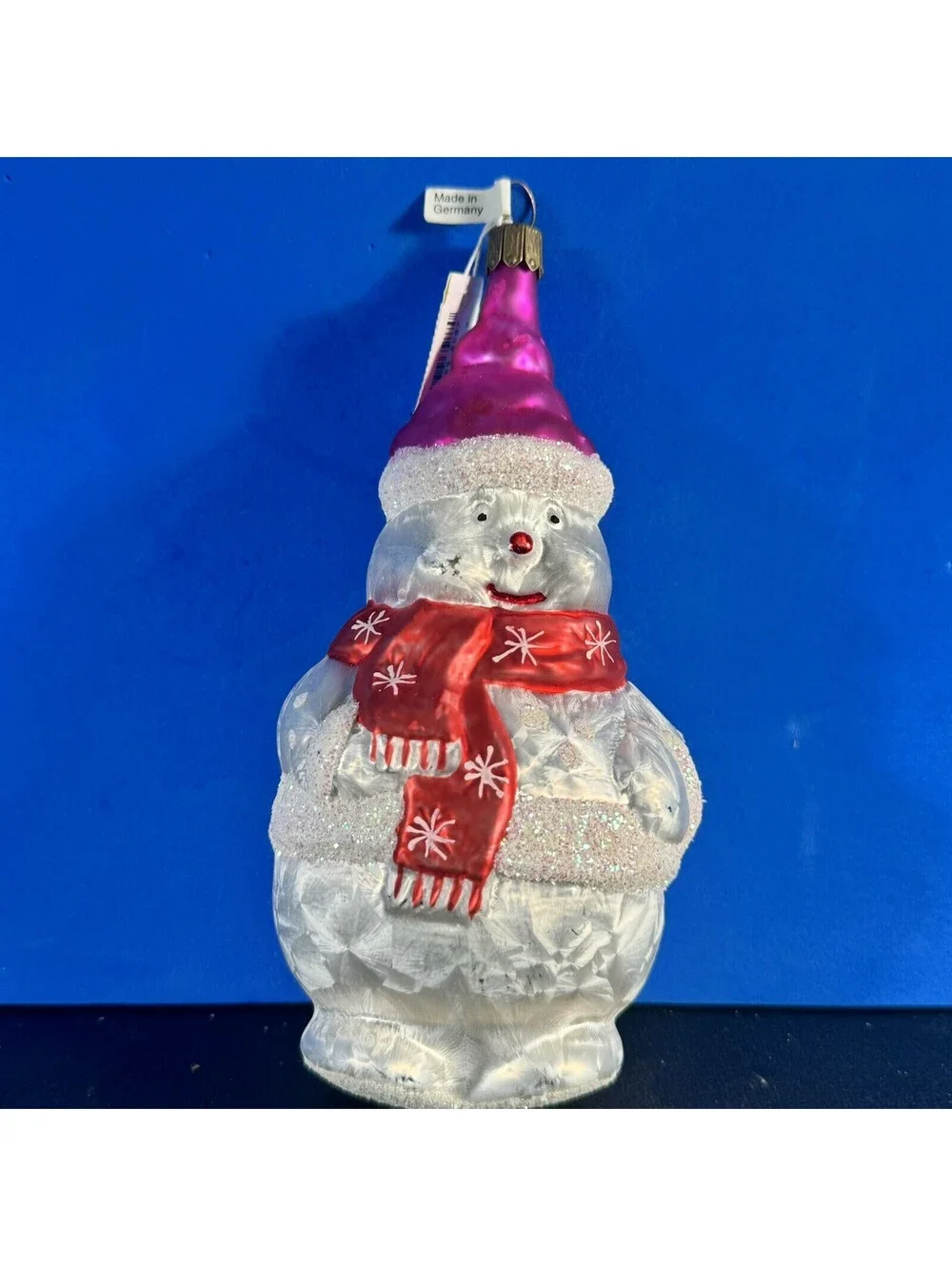 Neiman Marcus Snowman Blown Glass Christmas Tree Holiday Ornament 6” Germany